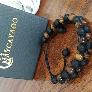 🎄•🆕 Maycayaoo Triple Protection Tiger Eye Beaded Adj Bracelet A Gift For Him